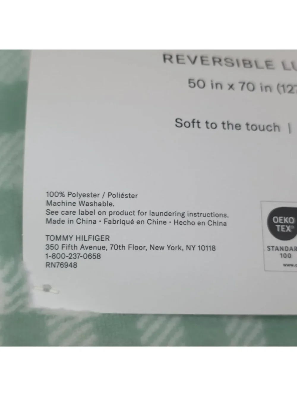 Tommy Hilfiger Reversible Lush Throw Blanket Plush 50x70 Green & Modern Check